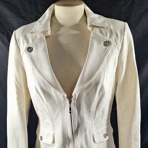 White House Black Market White Quilted Stretch Blazer Jacket Women's 12